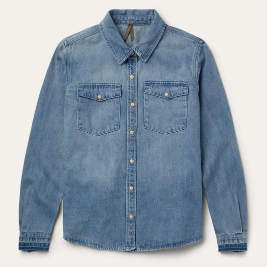 Women Denim Shirts Stetson Loose Fit Denim Snap-Front Shirt Blue