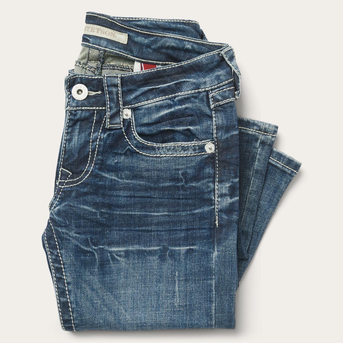 Women Denim Stetson 816 Fit Jeans With White "S" Back Pocket Blue
