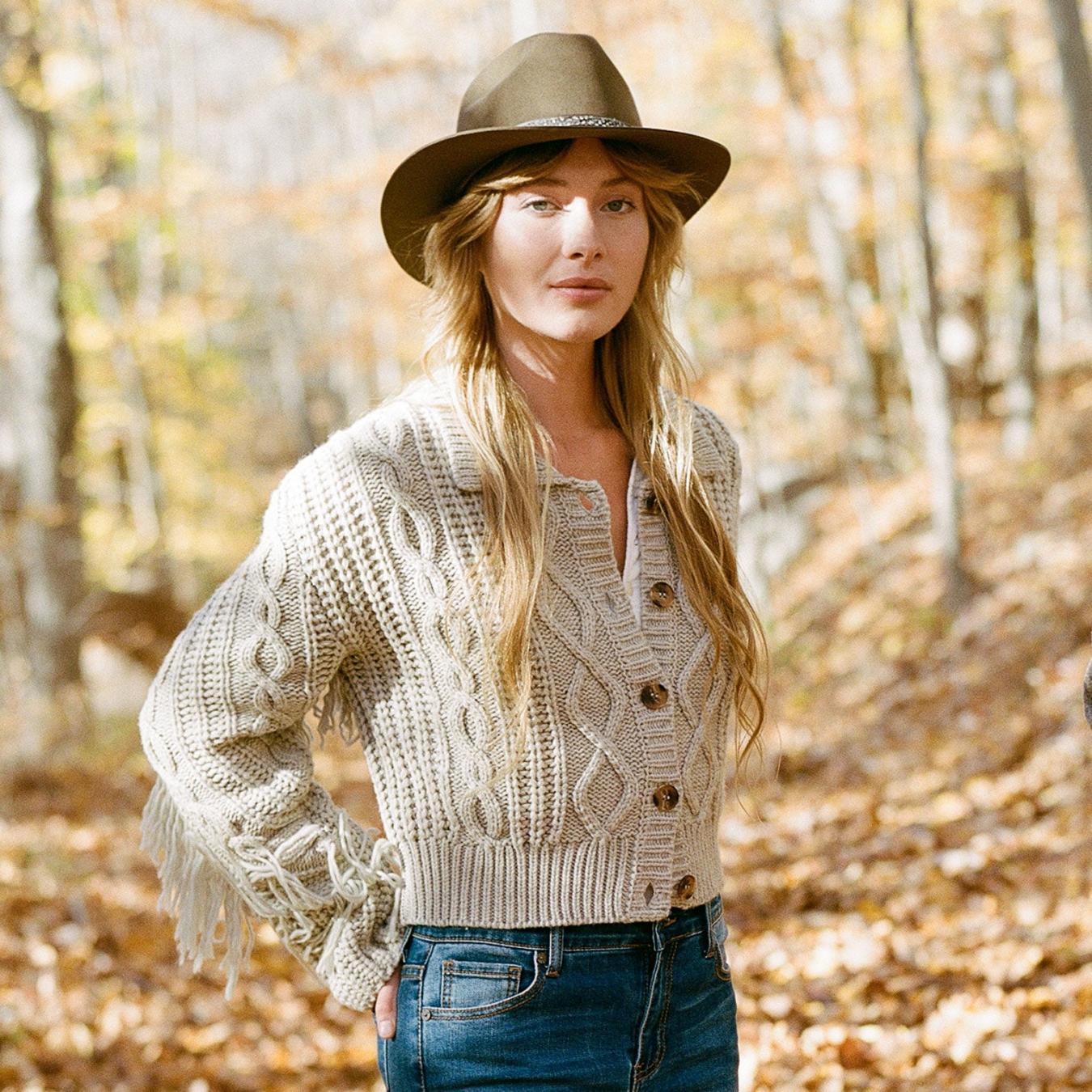 Women Fringe Jackets Stetson Cream Fringed Cardigan Tan
