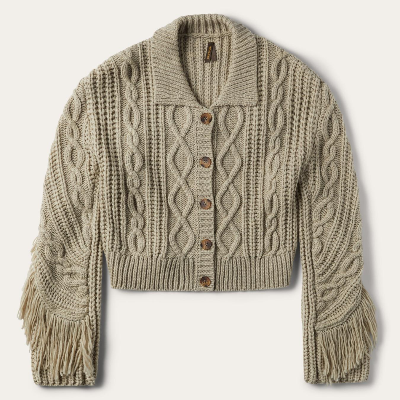 Women Fringe Jackets Stetson Cream Fringed Cardigan Tan