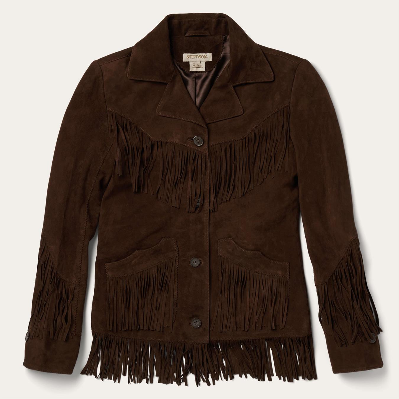 Women Fringe Jackets Stetson Fringe Suede Jacket Chocolate