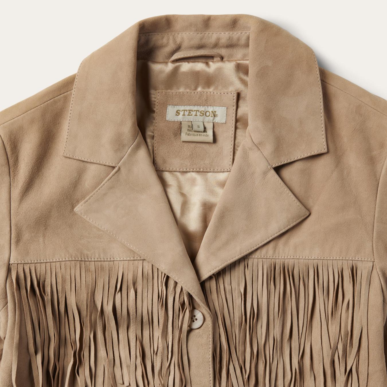 Women Fringe Jackets Stetson Fringe Suede Jacket Light Tan
