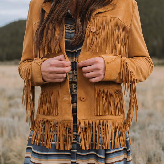 Women Fringe Jackets Stetson Fringe Suede Jacket Tan