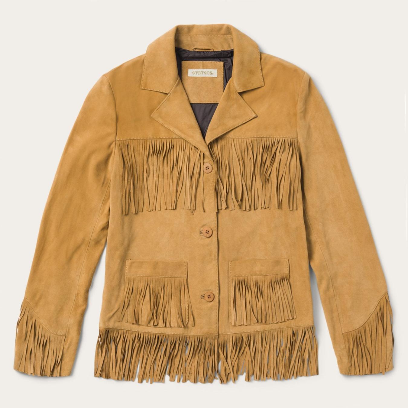 Women Fringe Jackets Stetson Fringe Suede Jacket Tan