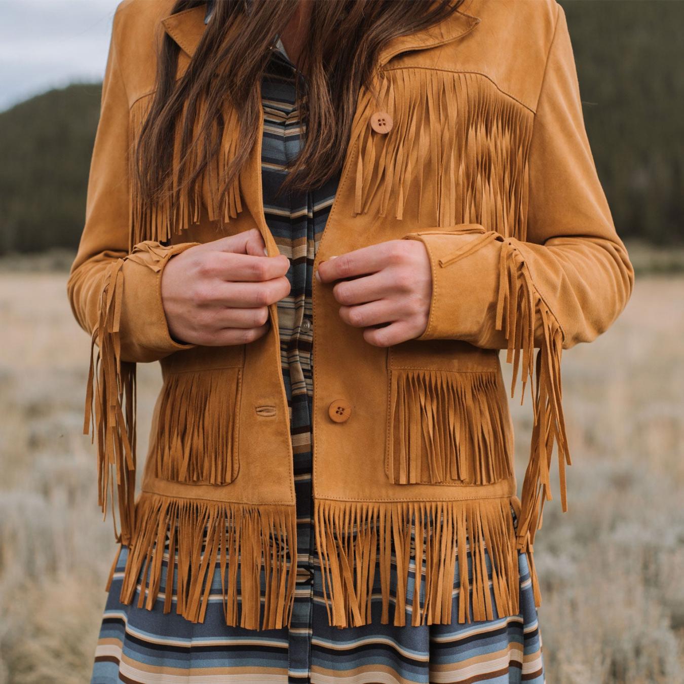 Women Fringe Jackets Stetson Lamb Suede Fringed Jacket Brown