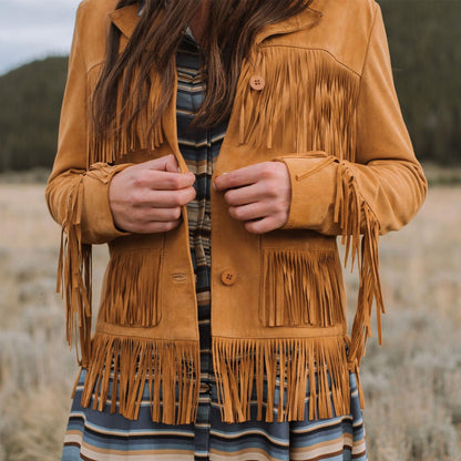 Women Fringe Jackets Stetson Lamb Suede Fringed Jacket Brown