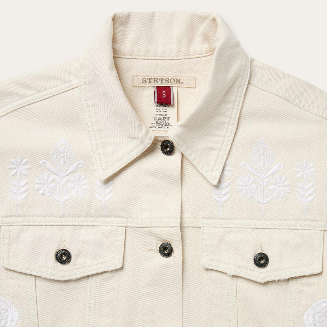 Women Jackets Stetson Embroidered Cream Denim Jacket White