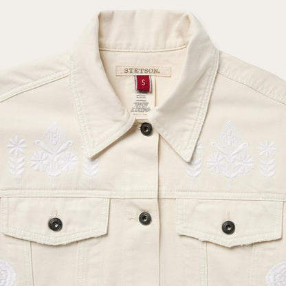Women Jackets Stetson Embroidered Cream Denim Jacket White