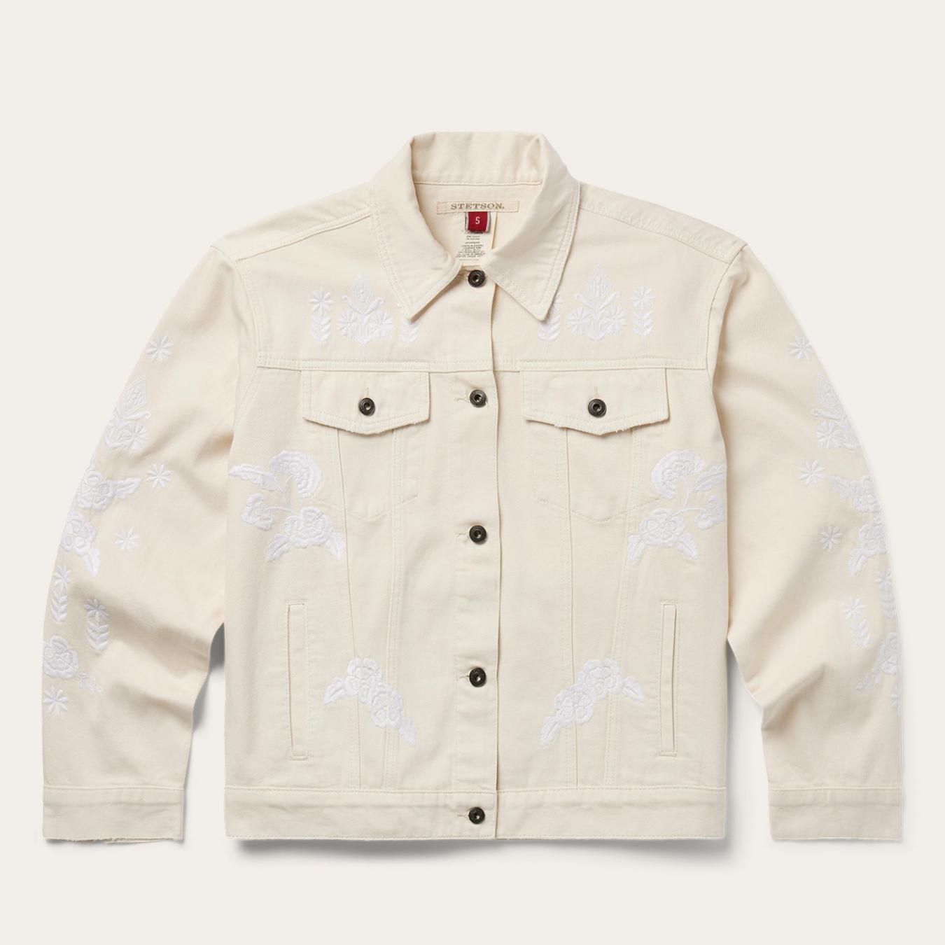 Women Jackets Stetson Embroidered Cream Denim Jacket White