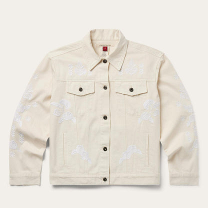 Women Jackets Stetson Embroidered Cream Denim Jacket White