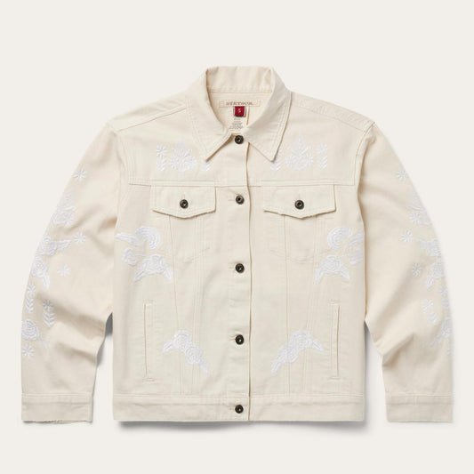 Women Jackets Stetson Embroidered Cream Denim Jacket White