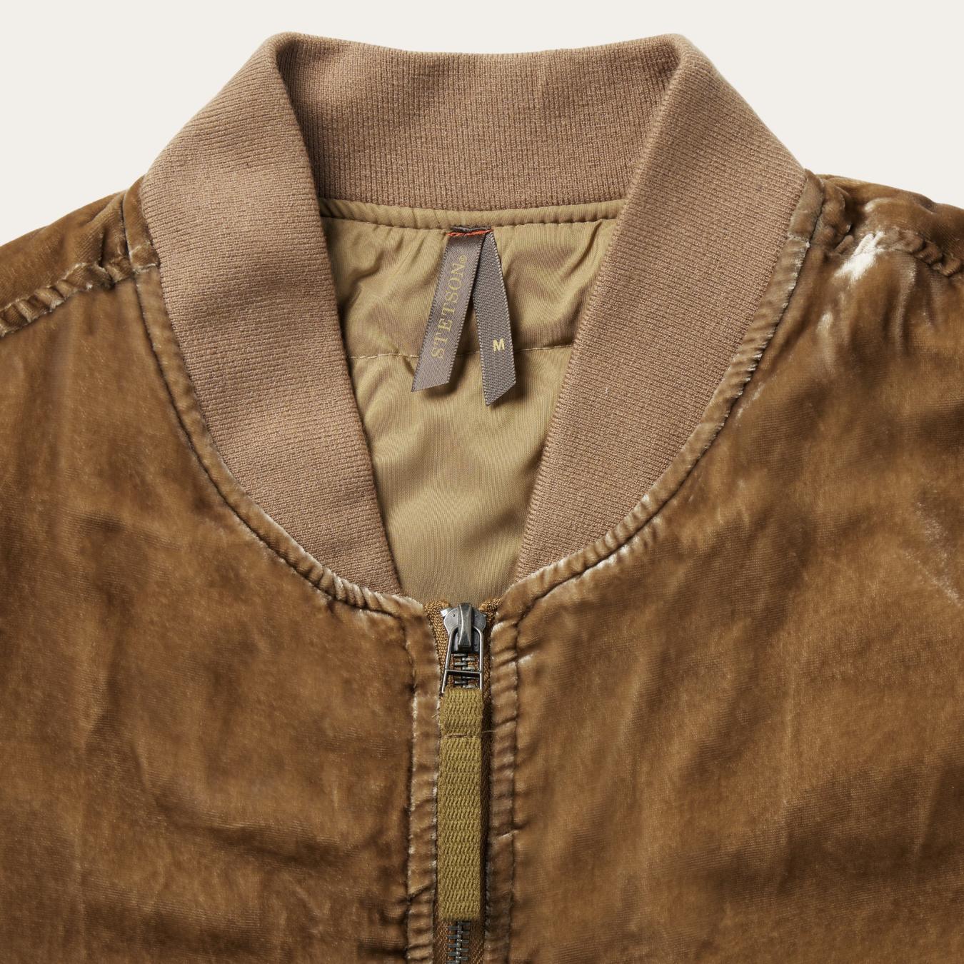 Women Jackets Stetson Embroidered Velvet Bomber Jacket Copper