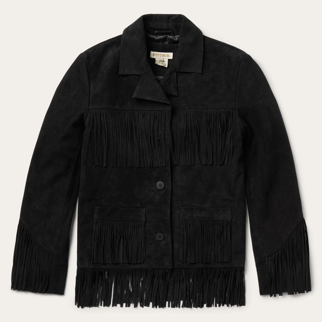 Women Jackets Stetson Fringe Suede Jacket Black