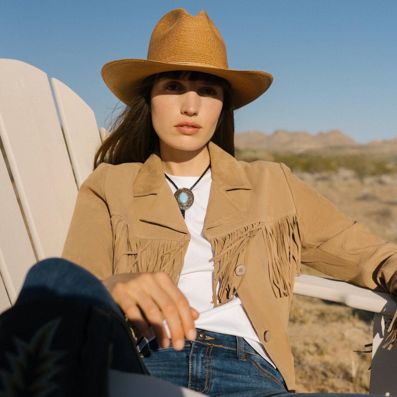 Women Jackets Stetson Fringe Suede Jacket Light Tan