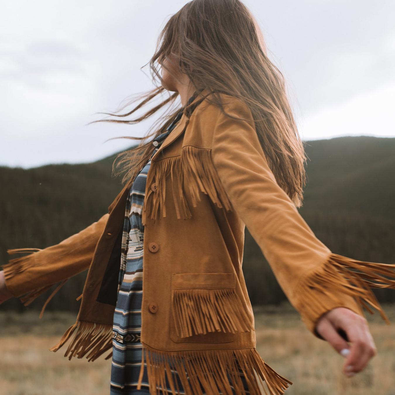 Women Jackets Stetson Fringe Suede Jacket Tan