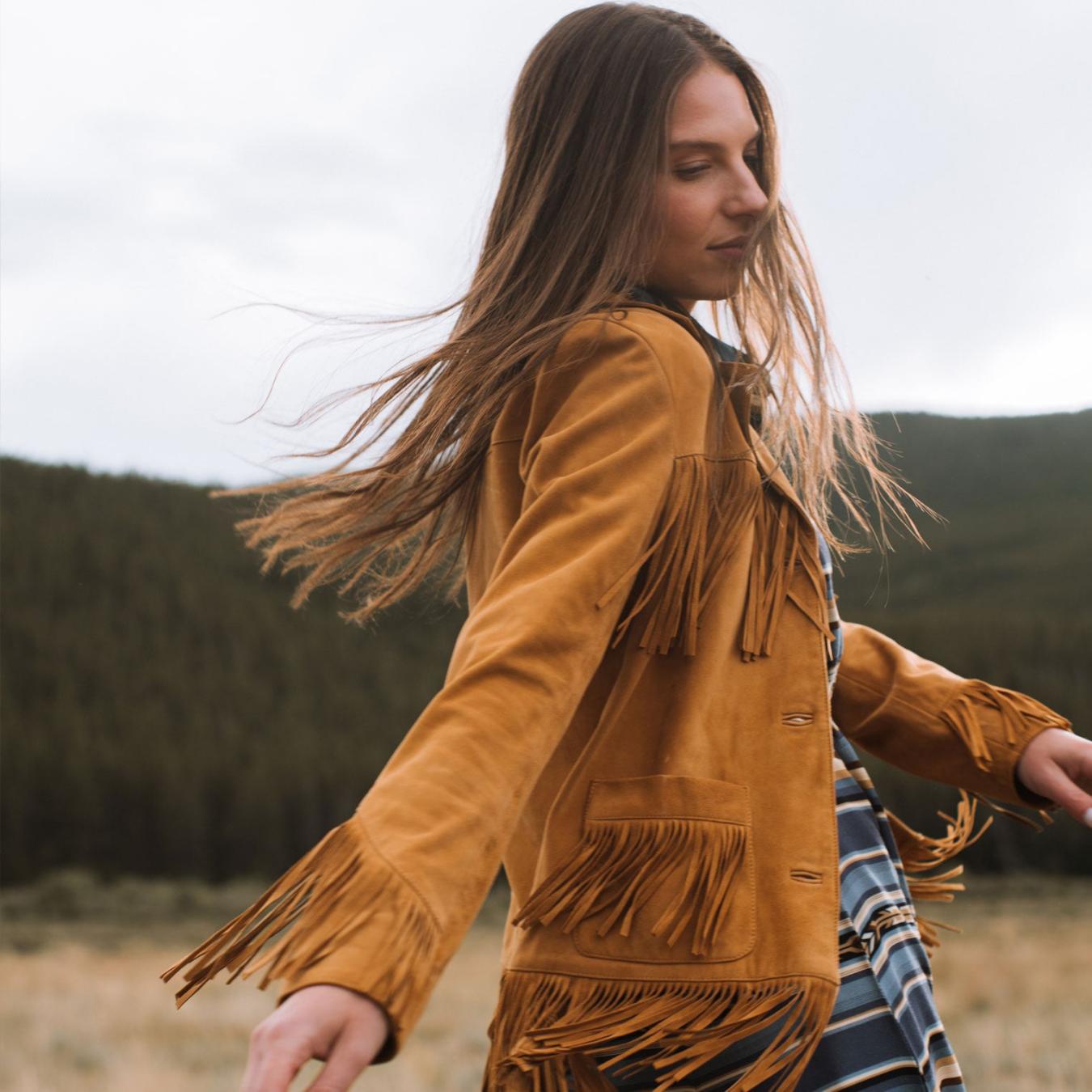 Women Jackets Stetson Lamb Suede Fringed Jacket Brown