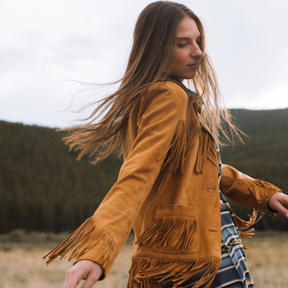 Women Jackets Stetson Lamb Suede Fringed Jacket Brown