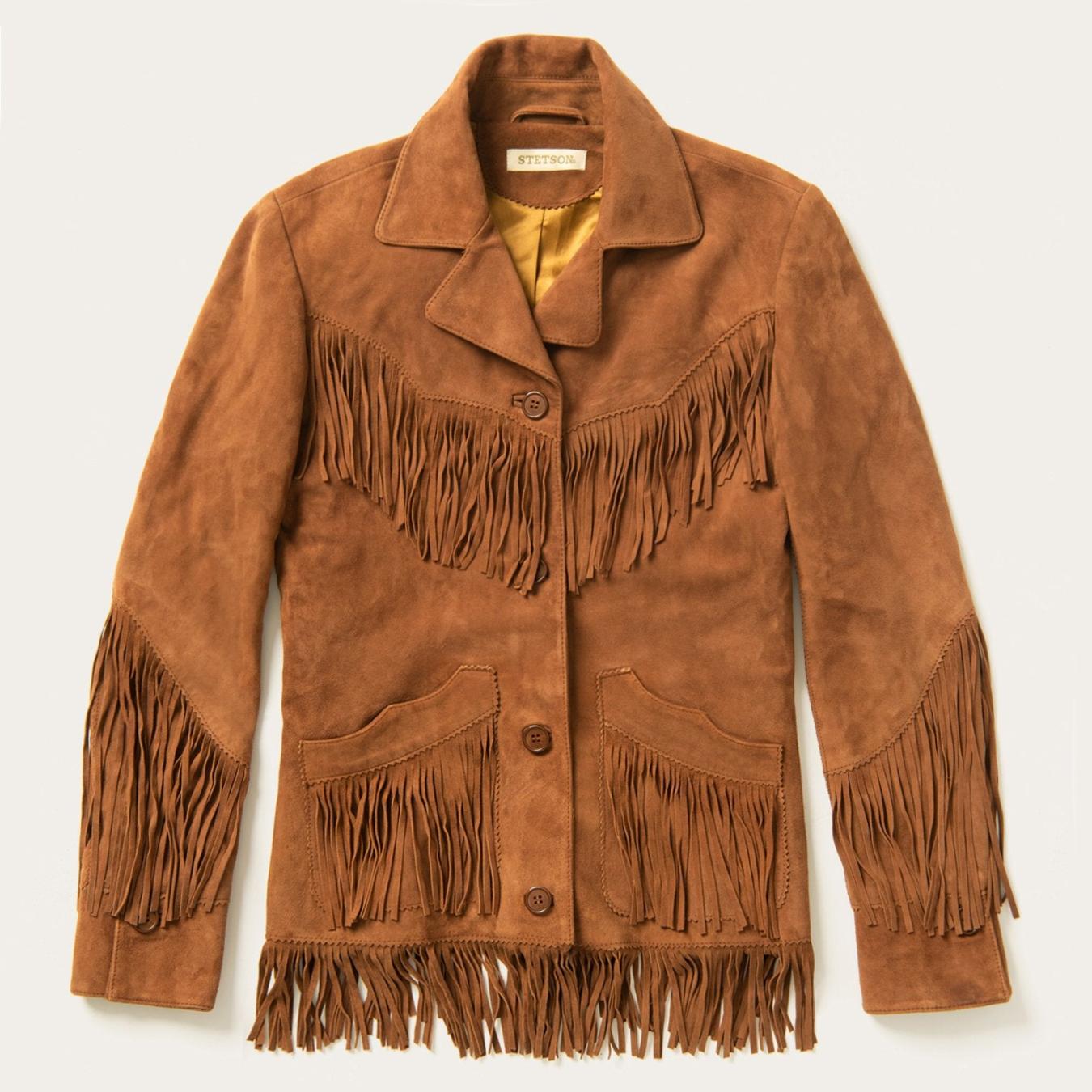 Women Jackets Stetson Lamb Suede Fringed Jacket Brown