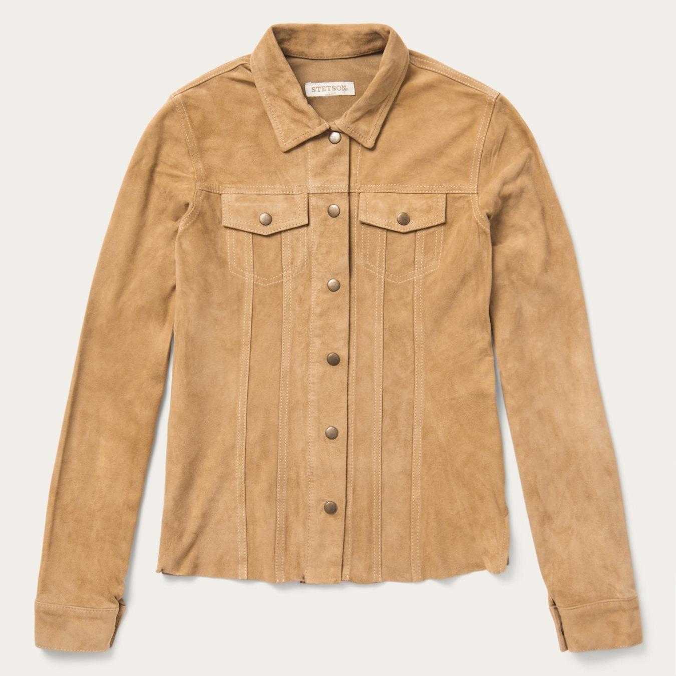 Women Jackets Stetson Suede Denim Shirt Jacket Brown