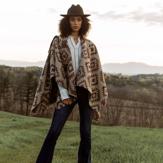 Women Jackets Stetson Tan Aztec Poncho Brown