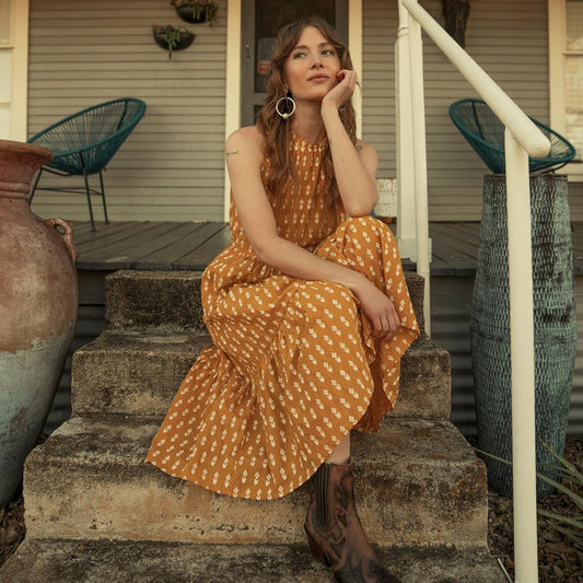 Women Midi Stetson Aztec Dress Yellow