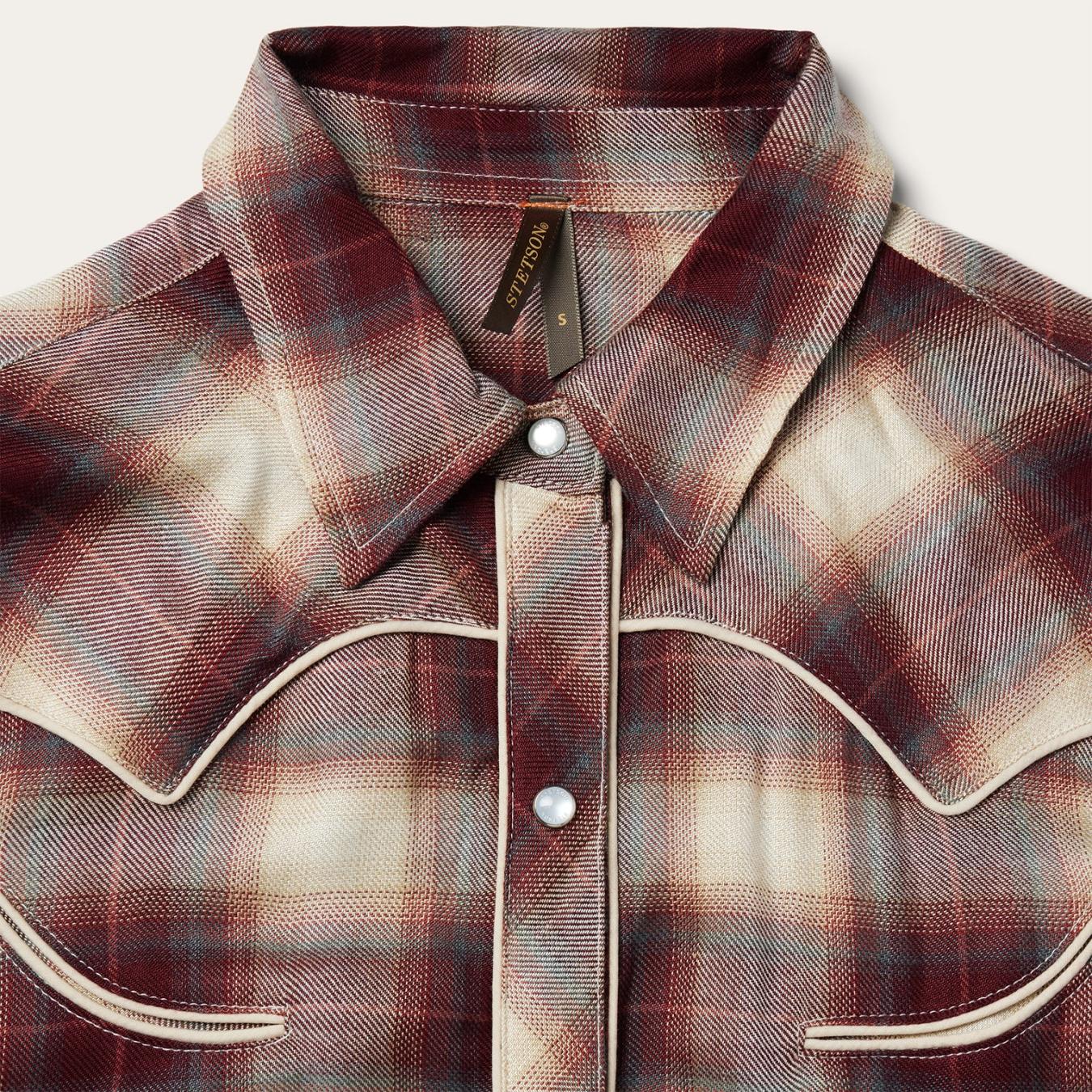 Women Midi Stetson Black Cherry Plaid Shirt Dress Red