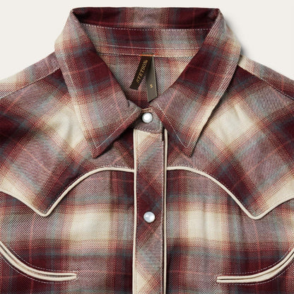 Women Midi Stetson Black Cherry Plaid Shirt Dress Red