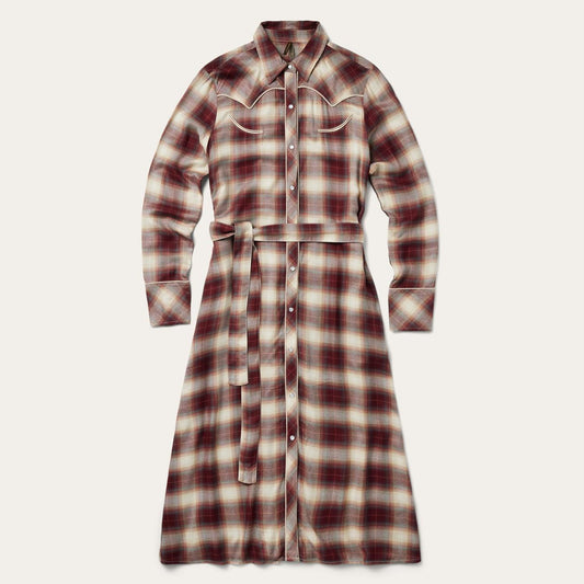 Women Midi Stetson Black Cherry Plaid Shirt Dress Red