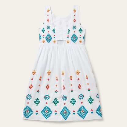 Women Midi Stetson Bright Schiffli Embroidered White Cotton Lawn Dress White