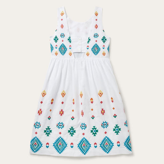 Women Midi Stetson Bright Schiffli Embroidered White Cotton Lawn Dress White