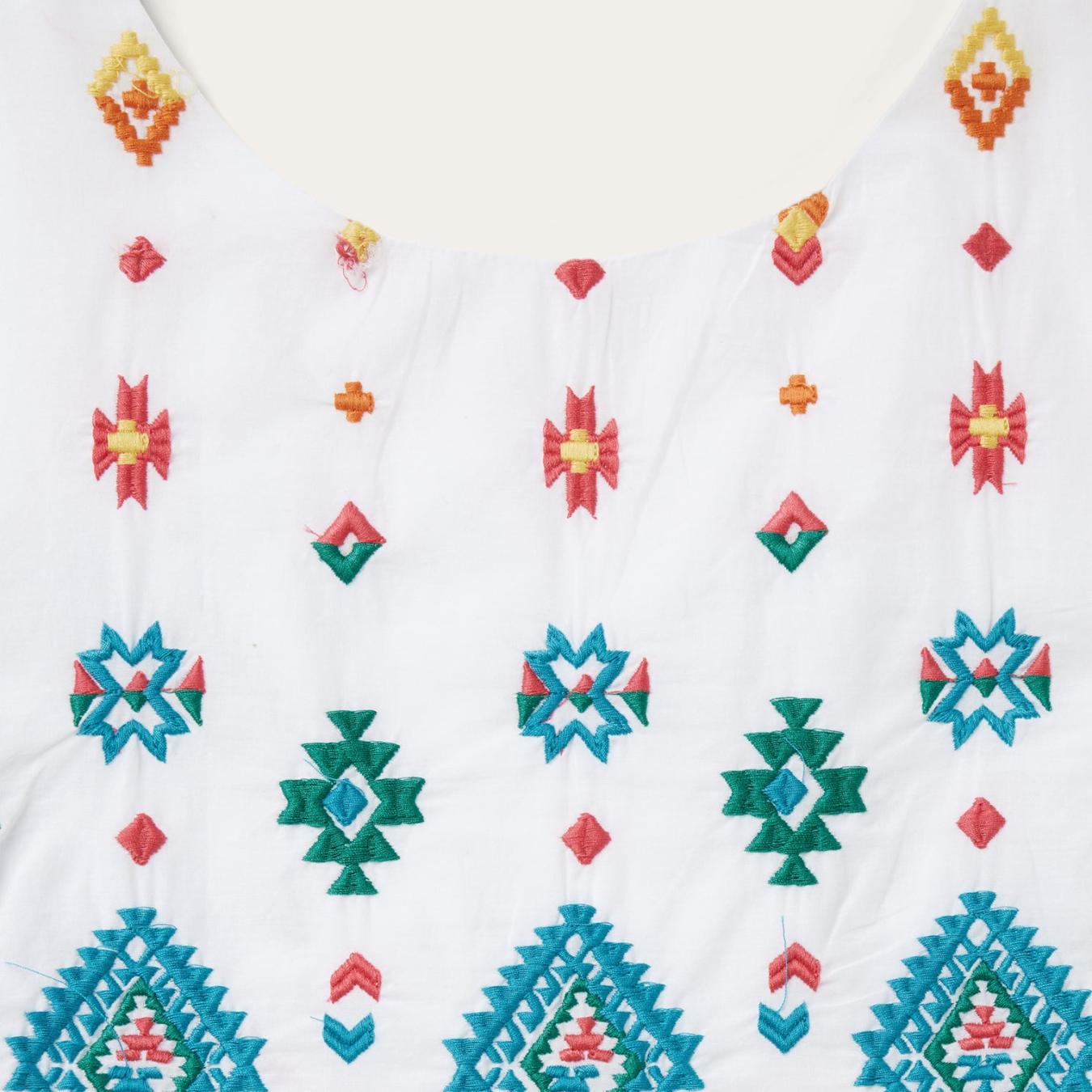 Women Midi Stetson Bright Schiffli Embroidered White Cotton Lawn Dress White