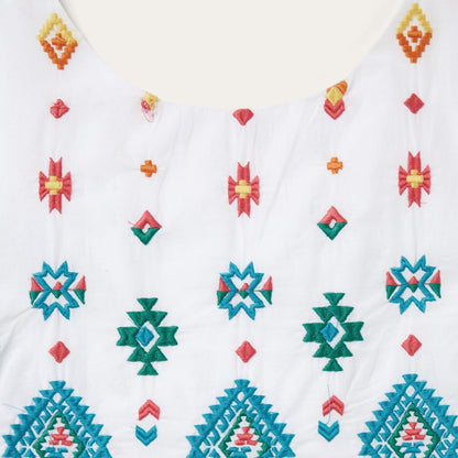 Women Midi Stetson Bright Schiffli Embroidered White Cotton Lawn Dress White