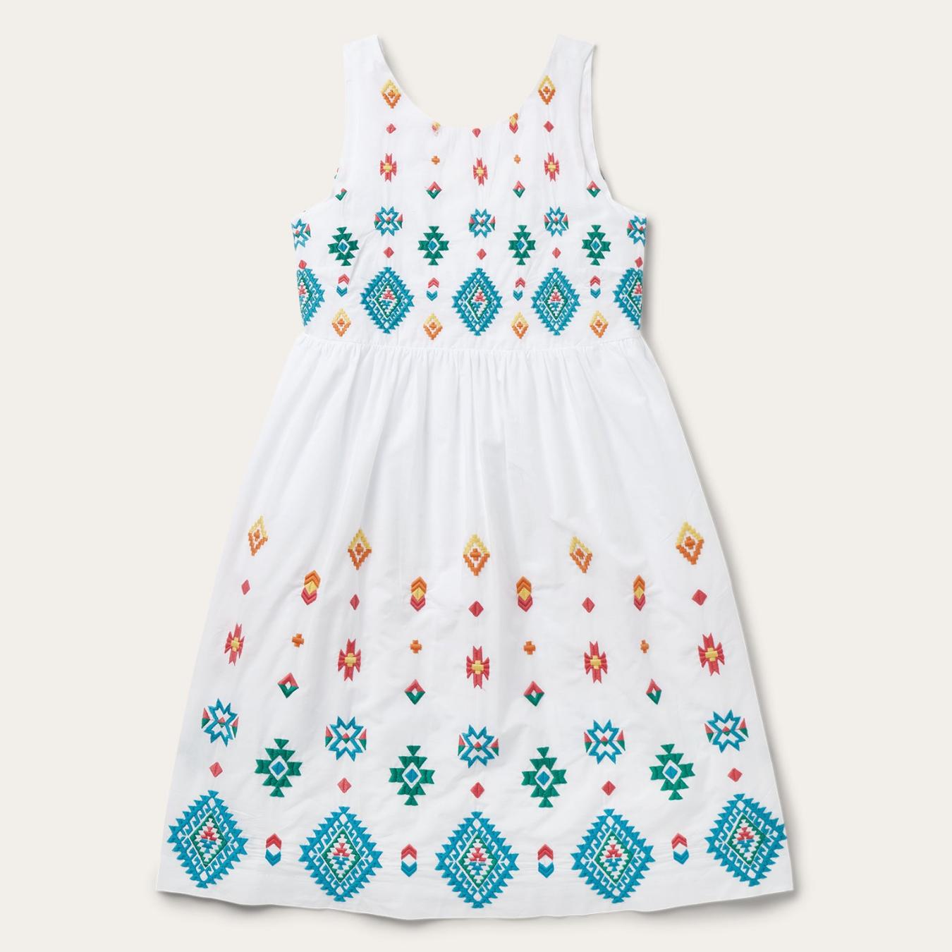 Women Midi Stetson Bright Schiffli Embroidered White Cotton Lawn Dress White