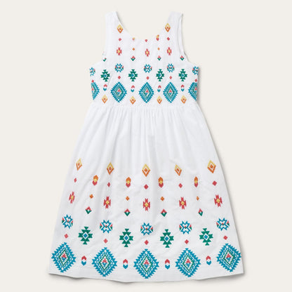 Women Midi Stetson Bright Schiffli Embroidered White Cotton Lawn Dress White