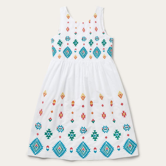 Women Midi Stetson Bright Schiffli Embroidered White Cotton Lawn Dress White
