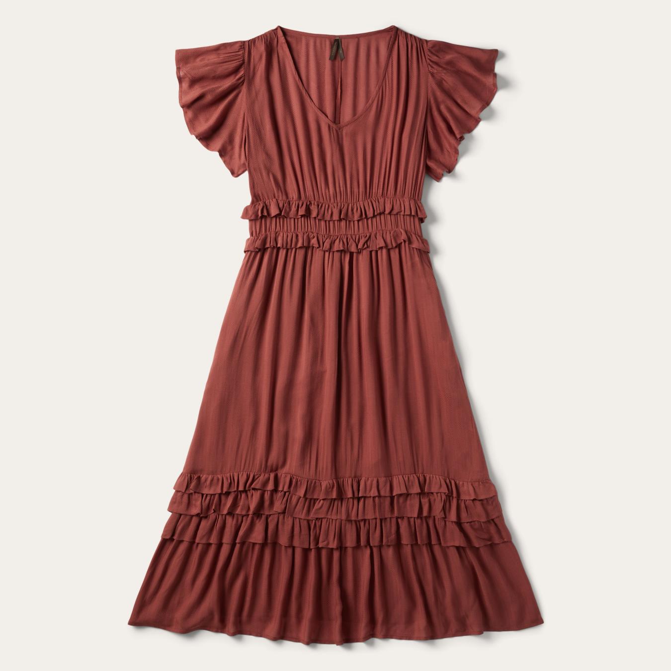 Women Midi Stetson Cinnamon Herringbone Dress Brown