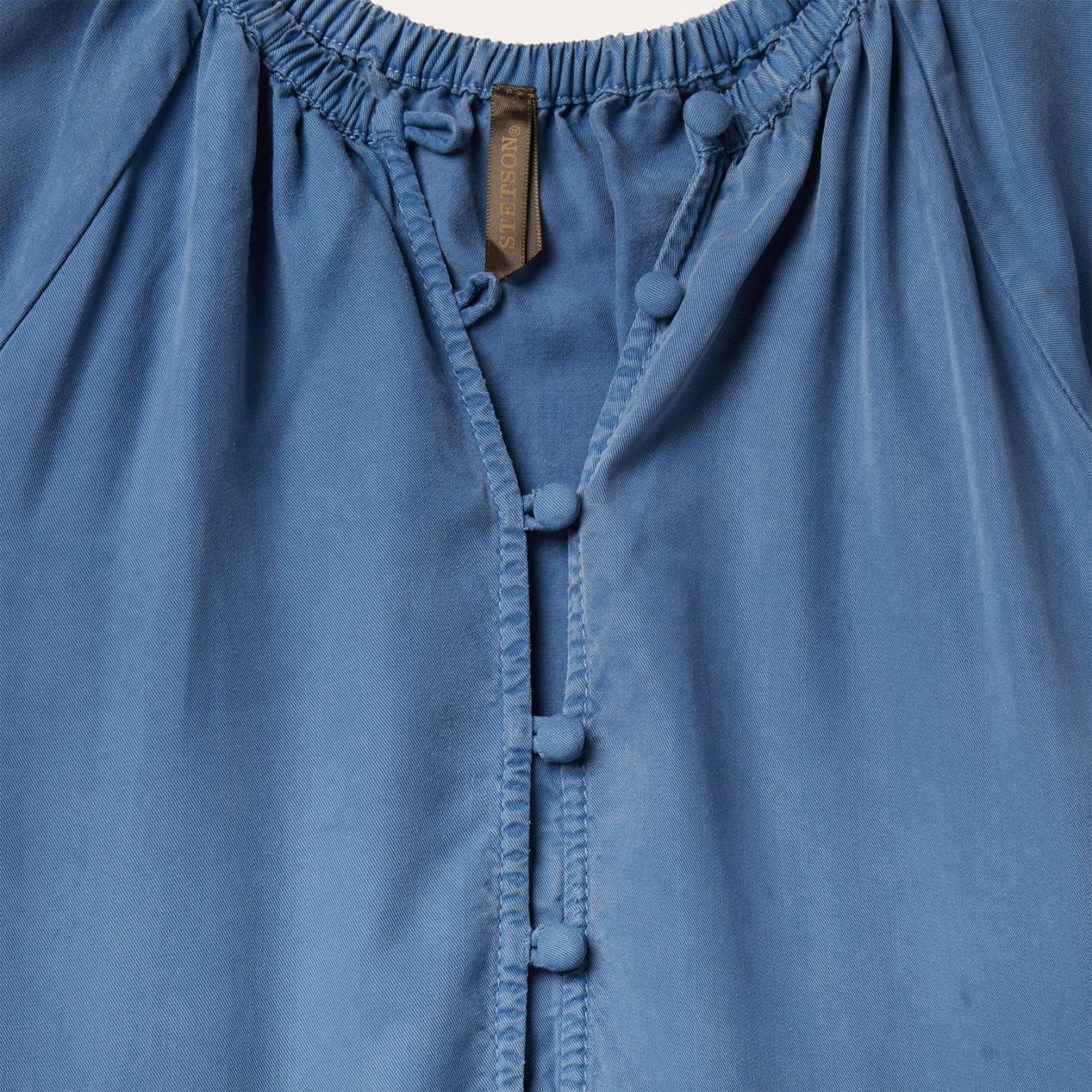 Women Midi Stetson Denim Long Three Tiered Dress Blue