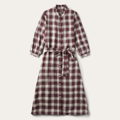 Women Midi Stetson Gaucho Plaid Prairie Shirt Dress Wine
