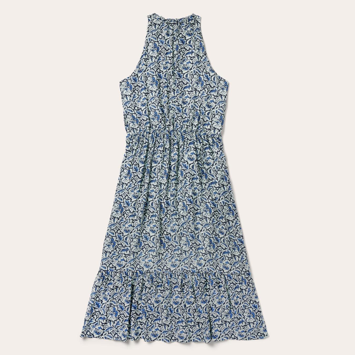 Women Midi Stetson Indigo Tapestry Print Prairie Dress Blue