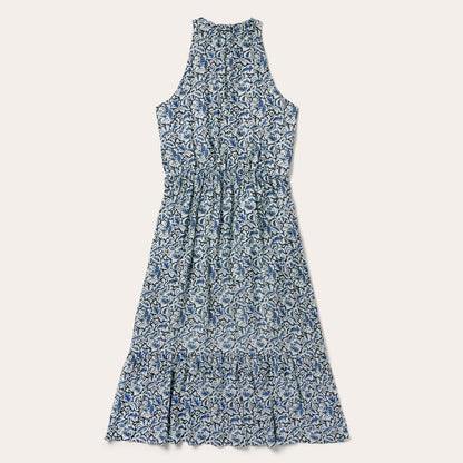 Women Midi Stetson Indigo Tapestry Print Prairie Dress Blue