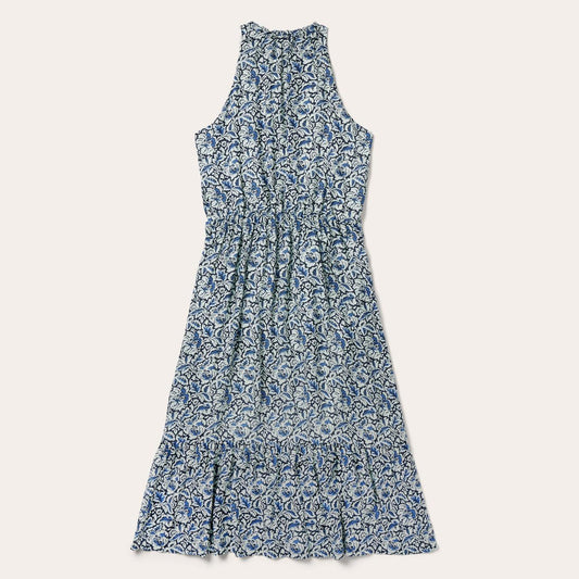 Women Midi Stetson Indigo Tapestry Print Prairie Dress Blue