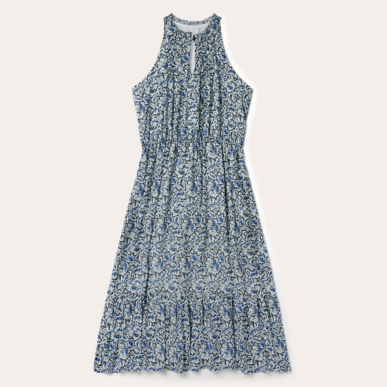 Women Midi Stetson Indigo Tapestry Print Prairie Dress Blue