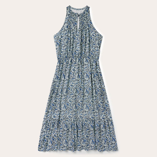 Women Midi Stetson Indigo Tapestry Print Prairie Dress Blue