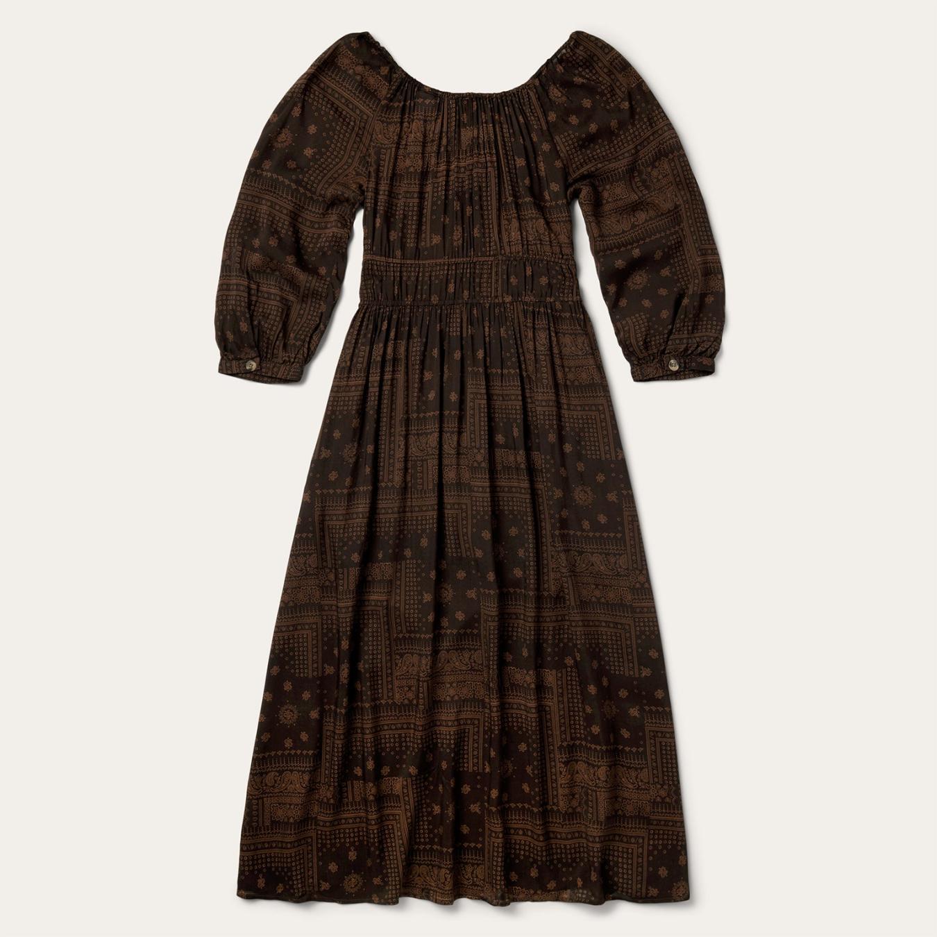 Women Midi Stetson Patchwork Bandana Print Dress Brown