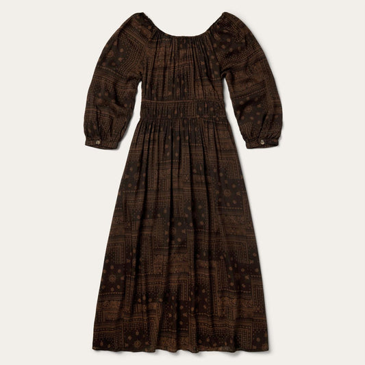 Women Midi Stetson Patchwork Bandana Print Dress Brown