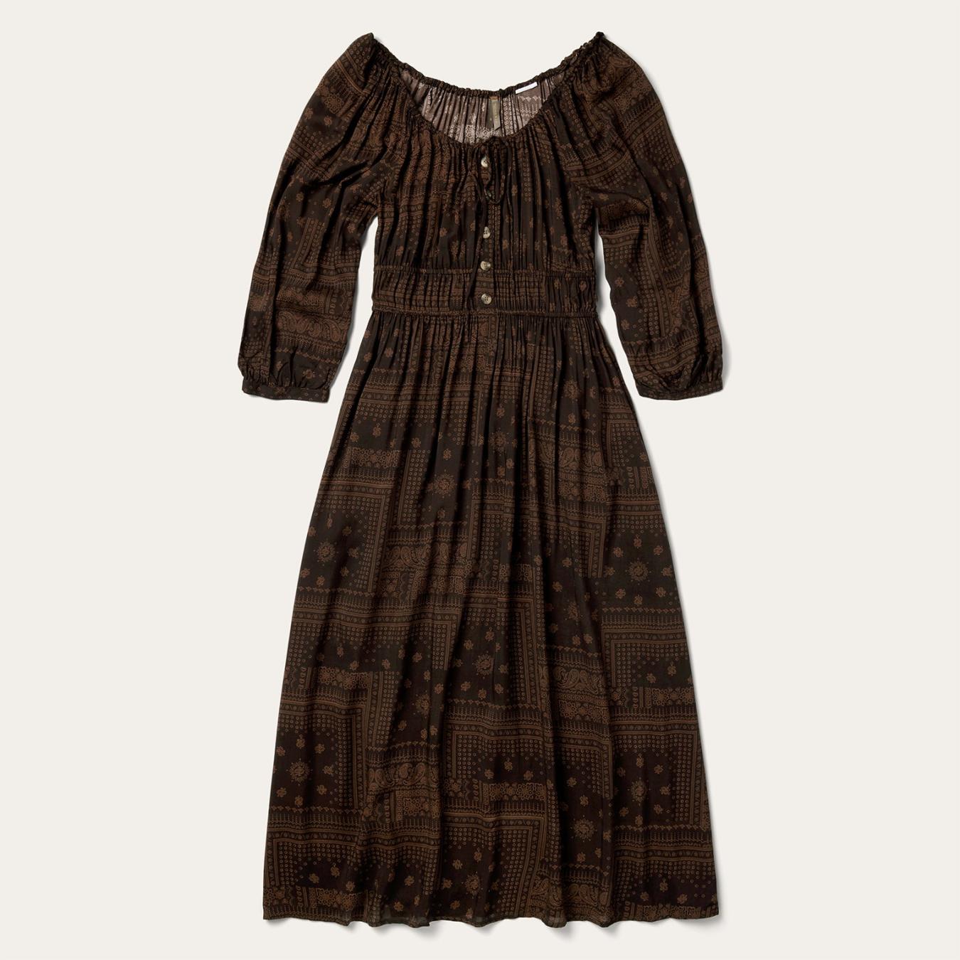 Women Midi Stetson Patchwork Bandana Print Dress Brown