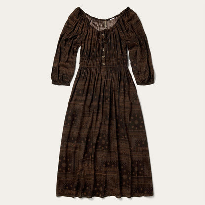 Women Midi Stetson Patchwork Bandana Print Dress Brown