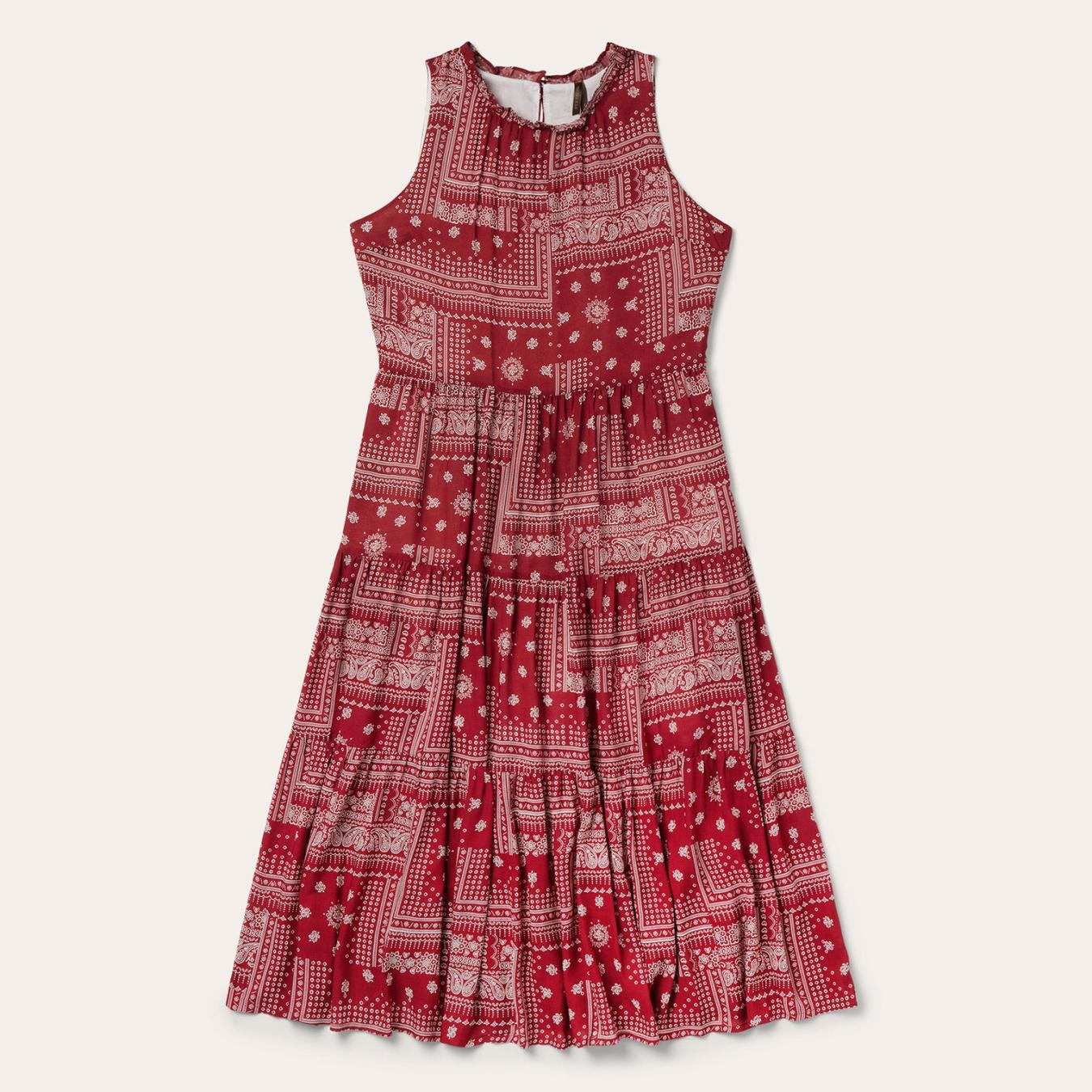 Women Midi Stetson Red Bandana Patchwork Dress Red