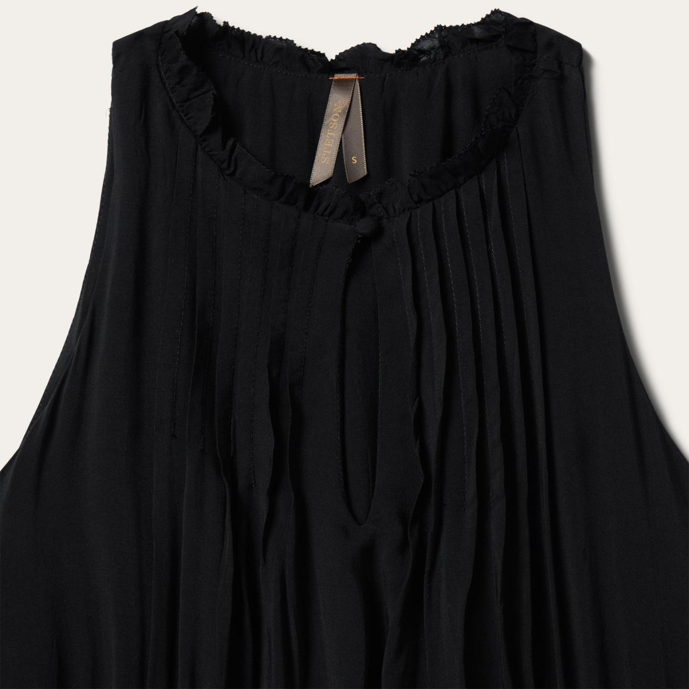 Women Midi Stetson Solid Rayon Sleeveless Prairie Dress Black