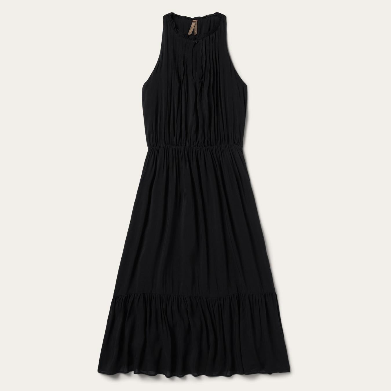 Women Midi Stetson Solid Rayon Sleeveless Prairie Dress Black